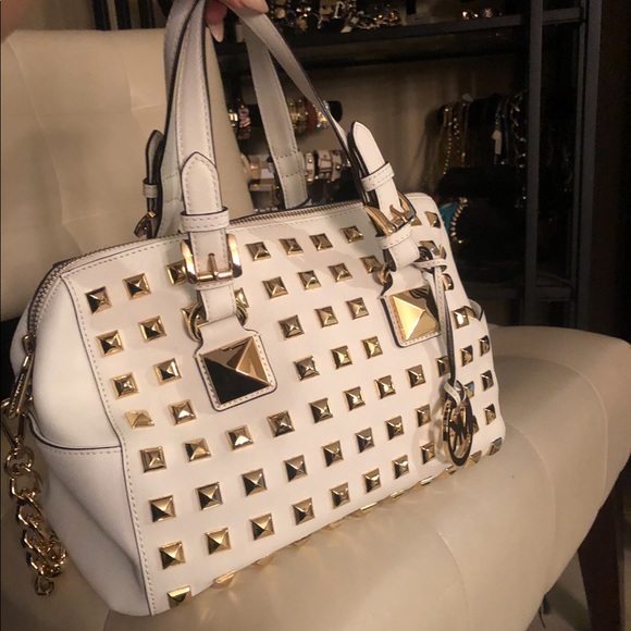 Michael Kors White Studded Grayson Satchel - Picture 4 of 7